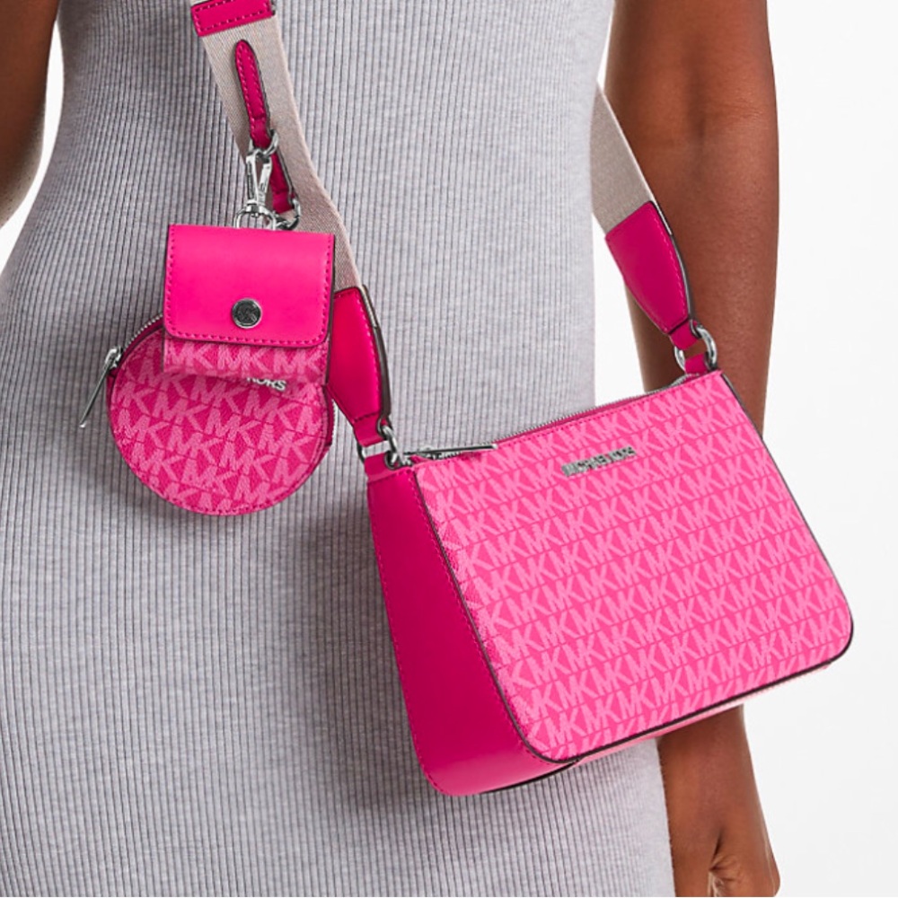 Michael Kors Jet Set Signature Logo Crossbody Bag with Case Apple Airpods Pro® - Picture 15 of 16